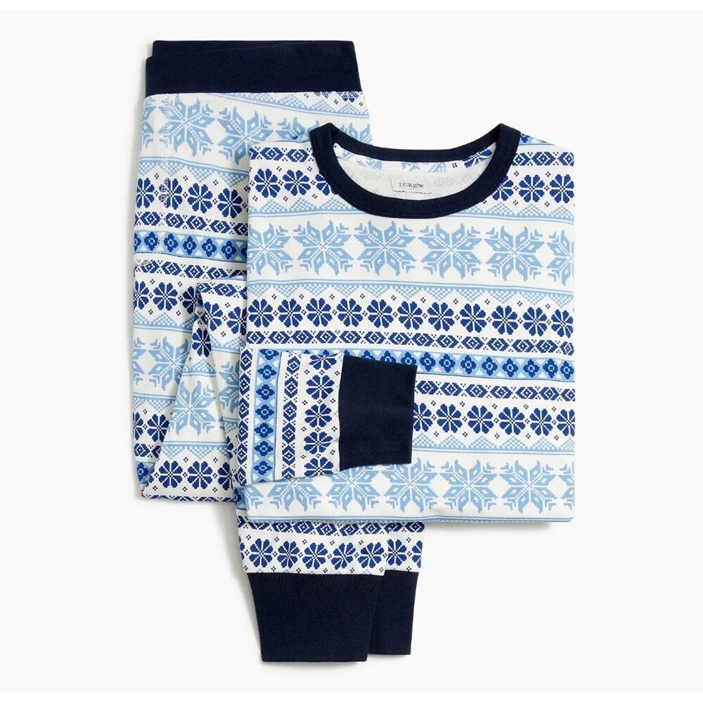 J Crew Factory Holiday Pajama set Mens Large Blue Snowflake 100% Cotton